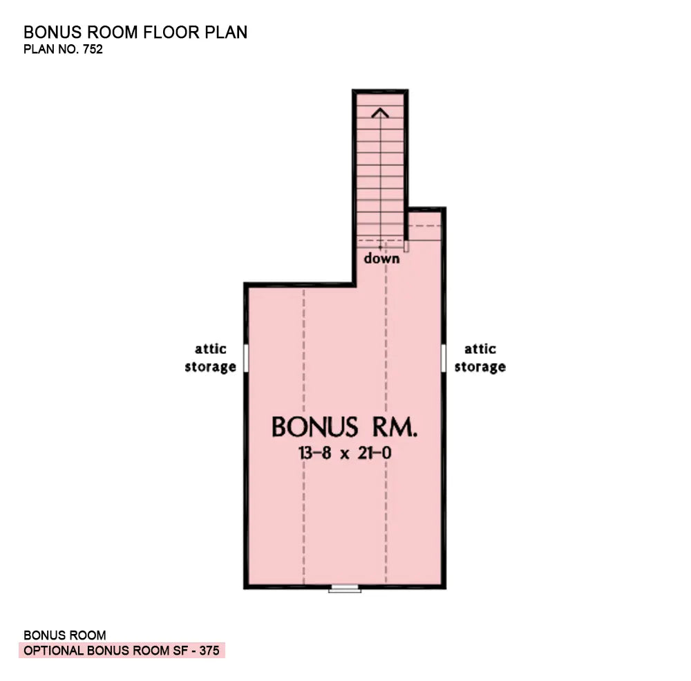 This is the bonus room floor plan image for one story house plan 752 The Jellicoe