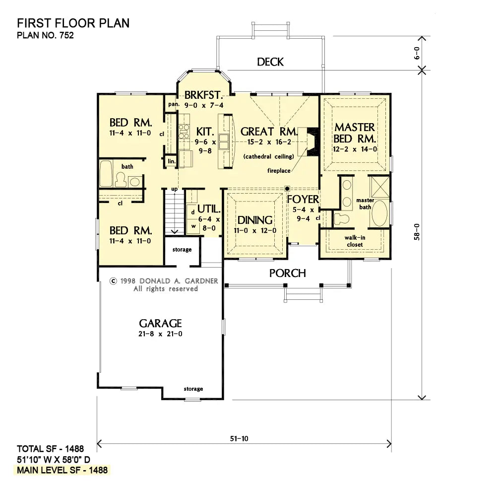 This is the first floor plan image for small house plan 752 The Jellicoe