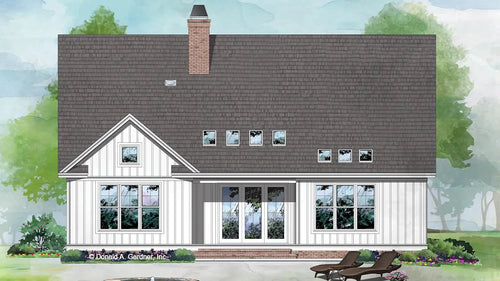 This is an illustration of the rear of cottage house plan 1496 The Jenkins