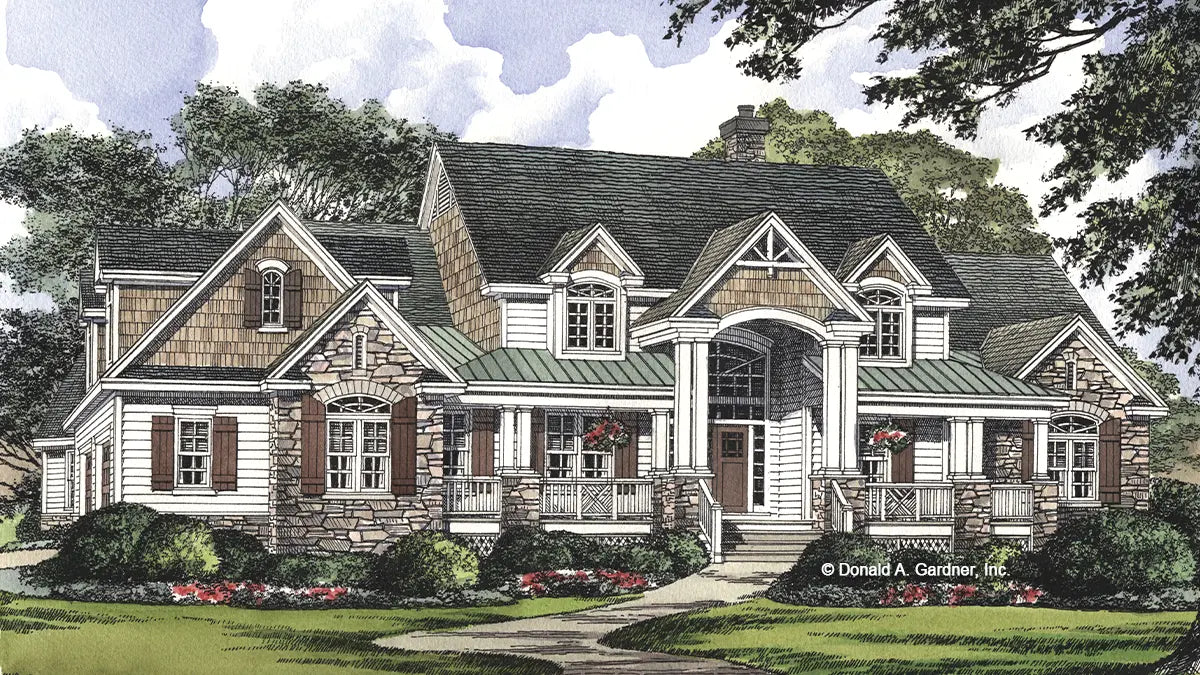 This is an illustration of the front of craftsman house plan 1033 The Jerivale