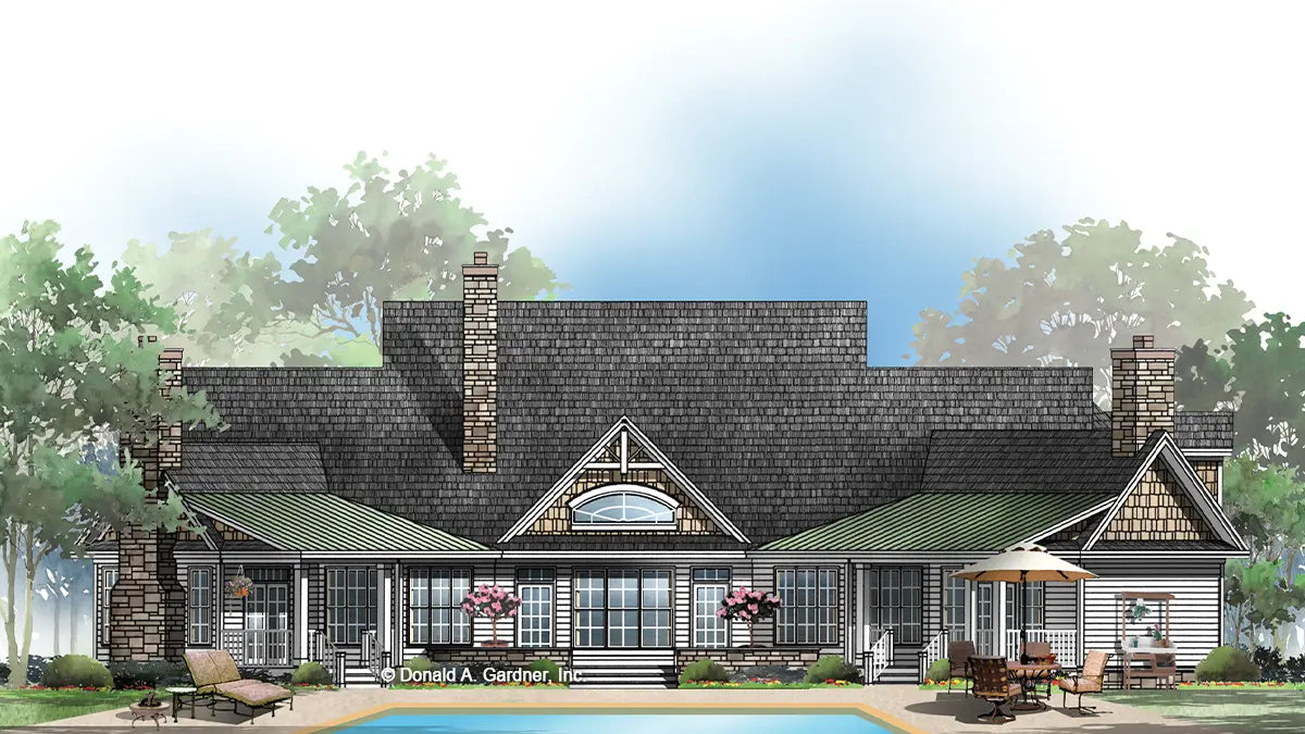 This is an illustration of the rear of luxury house plan 1033 The Jerivale