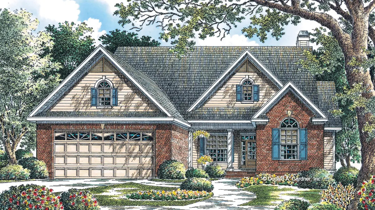 This is an illustration of the front of small house plan 1079 The Jewell