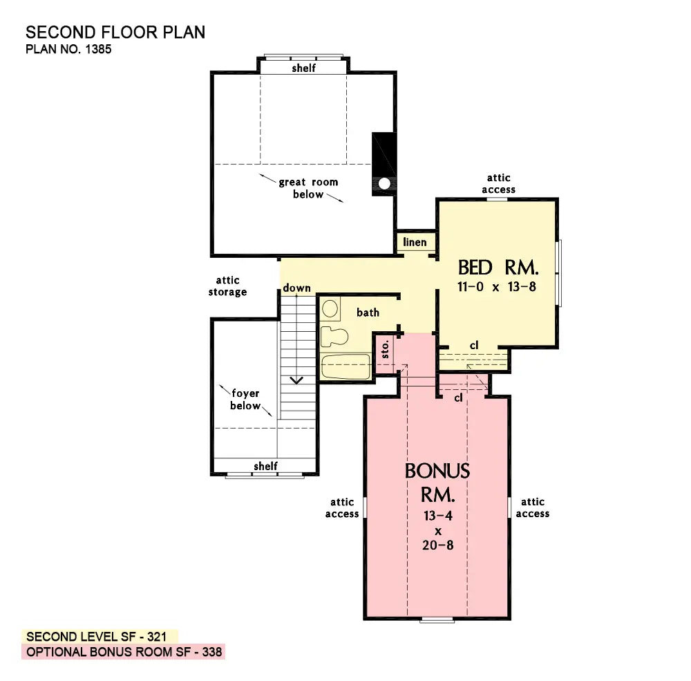 This is the second floor plan image for narrow lot house plan 1385 The Jocelyn