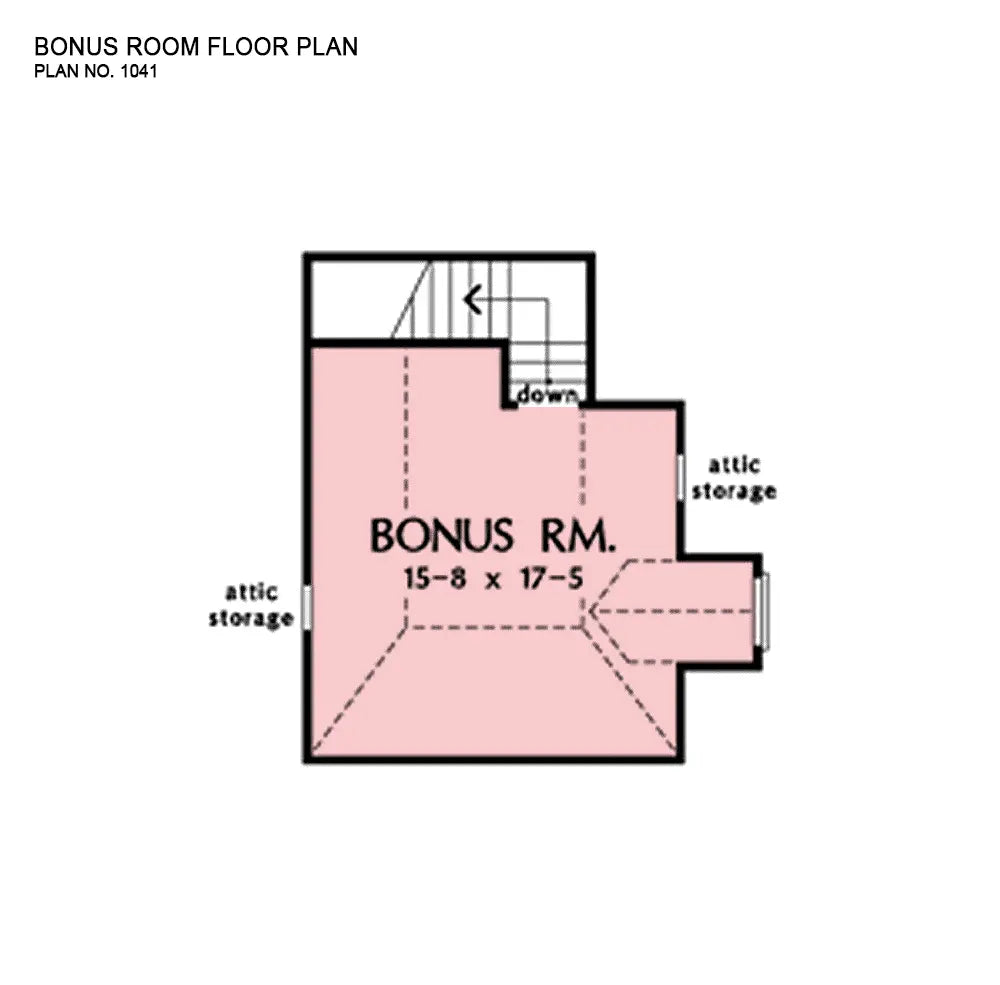 This is the bonus room floor plan image for three bedroom house plan 1041 The Jockeyville