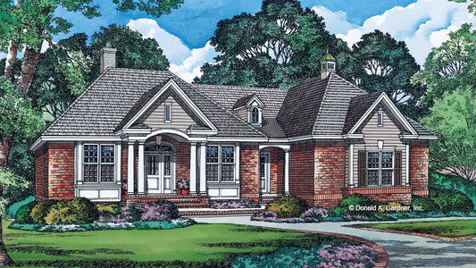 This is an illustration of the front of traditional house plan 1041 The Jockeyville