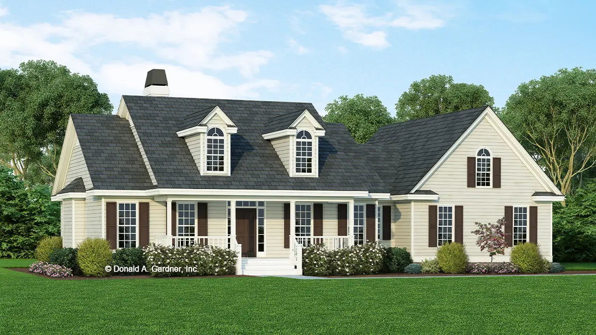 This is an illustration of the front of country house plan 429 The Johnston