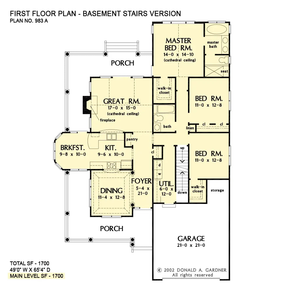 This is the first floor plan image for narrow lot house plan 983 The Jonesboro if the home is built over a basement