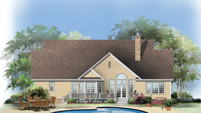 This is an illustration of the rear of ranch house plan 937 The Joseff