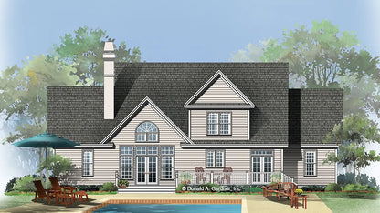 This is an illustration of the rear of farmhouse house plan 704 The Juniper