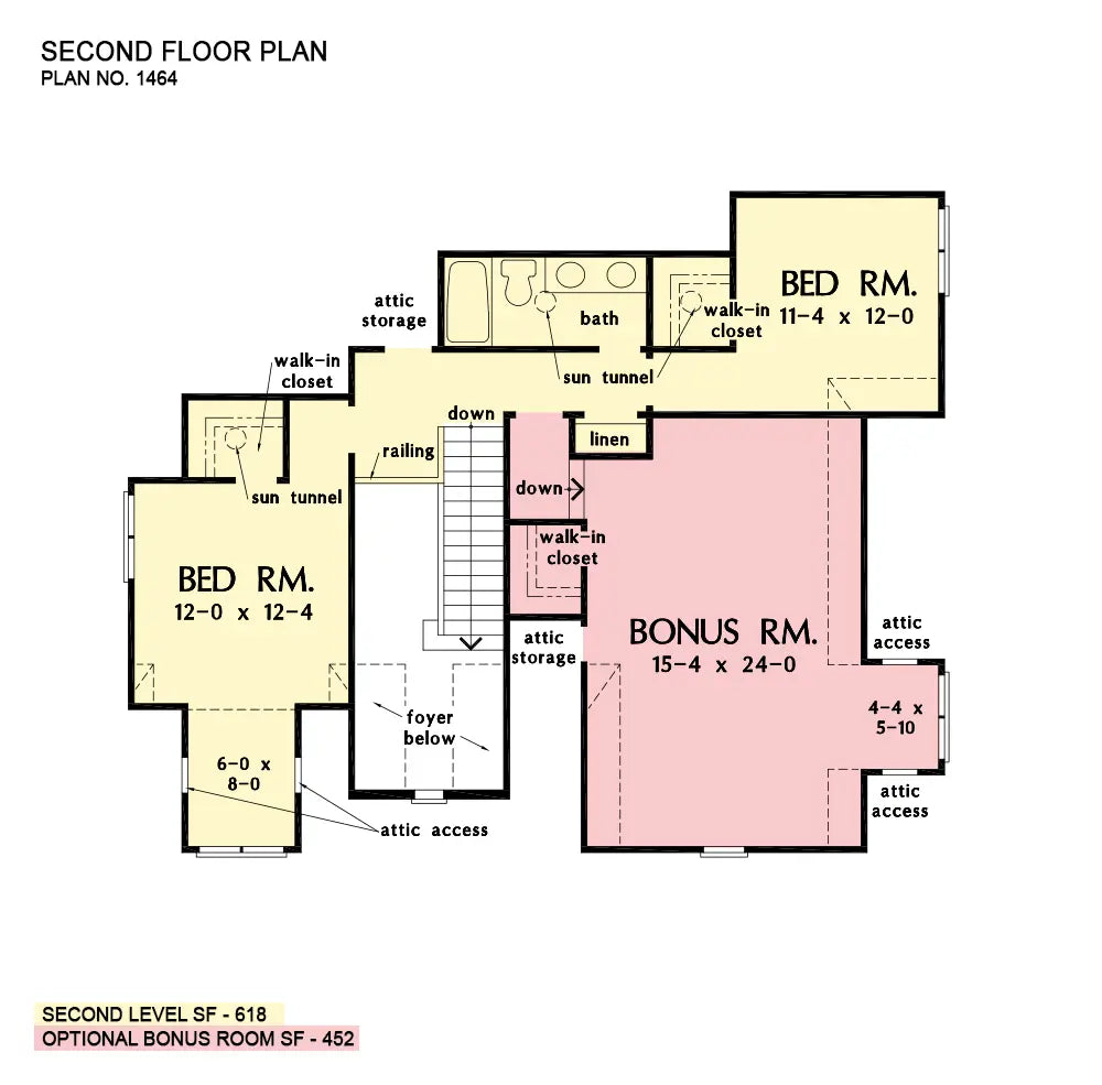 This is the second floor plan image for four bedrooms house plan 1464 The Justine