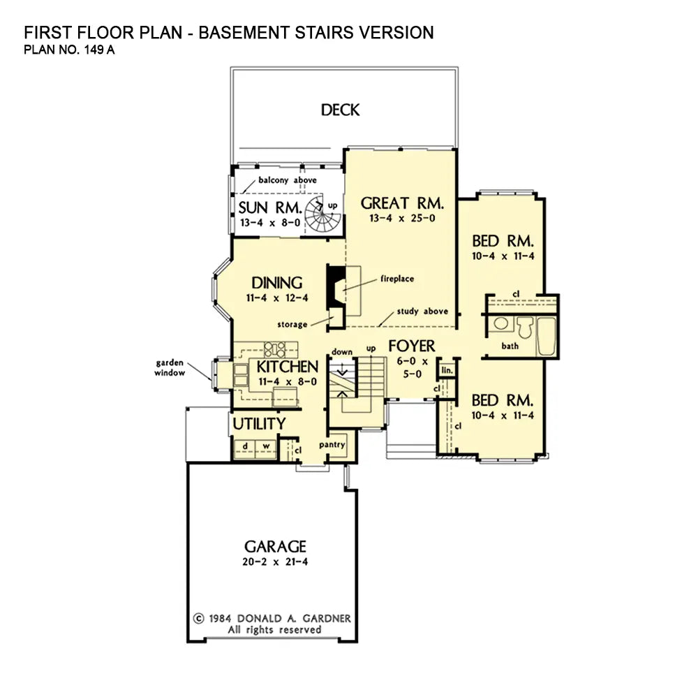 This is the first floor plan image for narrow lot house plan 149 The Kavanagh if the home is built over a basement