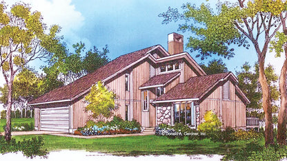 This is an illustration of the front of contemporary house plan 149 The Kavanagh