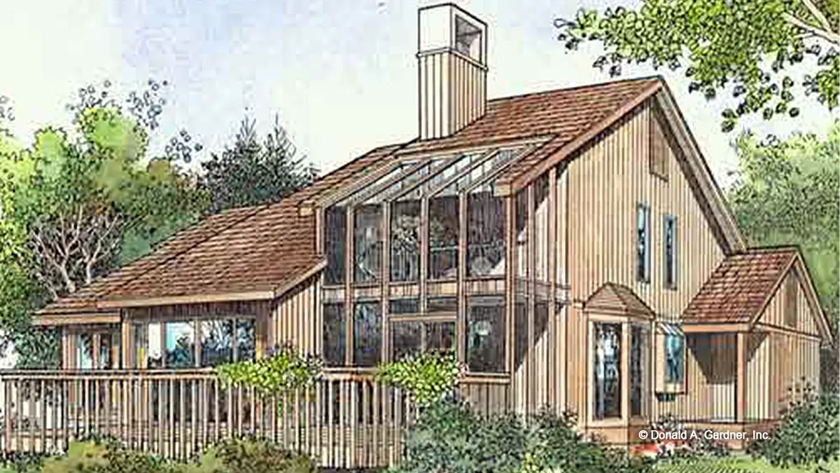 This is an illustration of the rear of narrow lot house plan 149 The Kavanagh