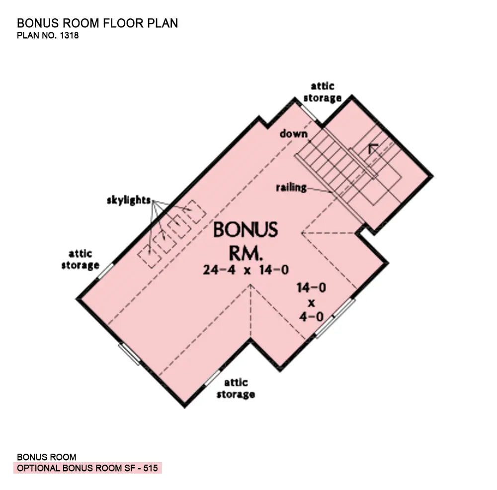 This is the bonus room floor plan image for one story house plan 1318 The Keaton