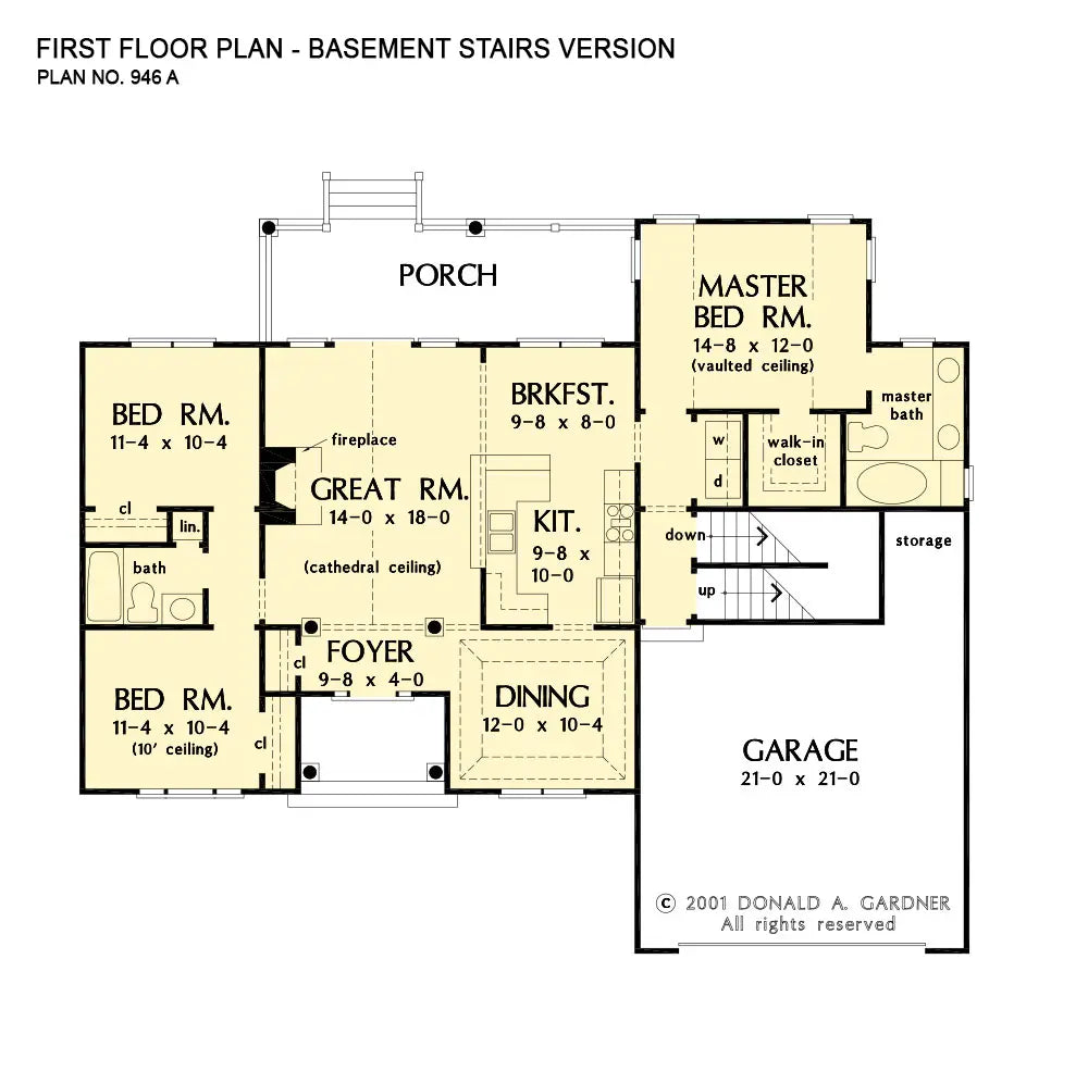 This is the first floor plan image for one story house plan 946 The Keegan if the home is built over a basement