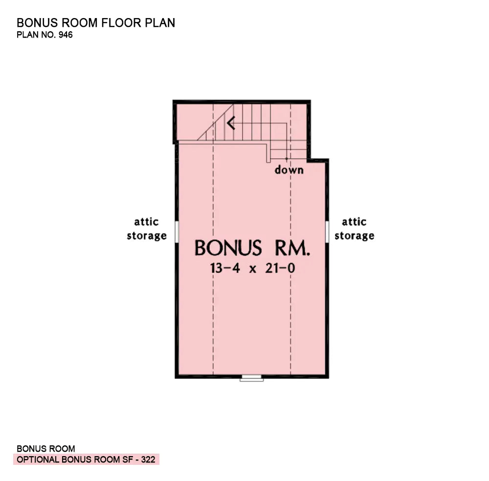 This is the bonus room floor plan image for simple house plan 946 The Keegan