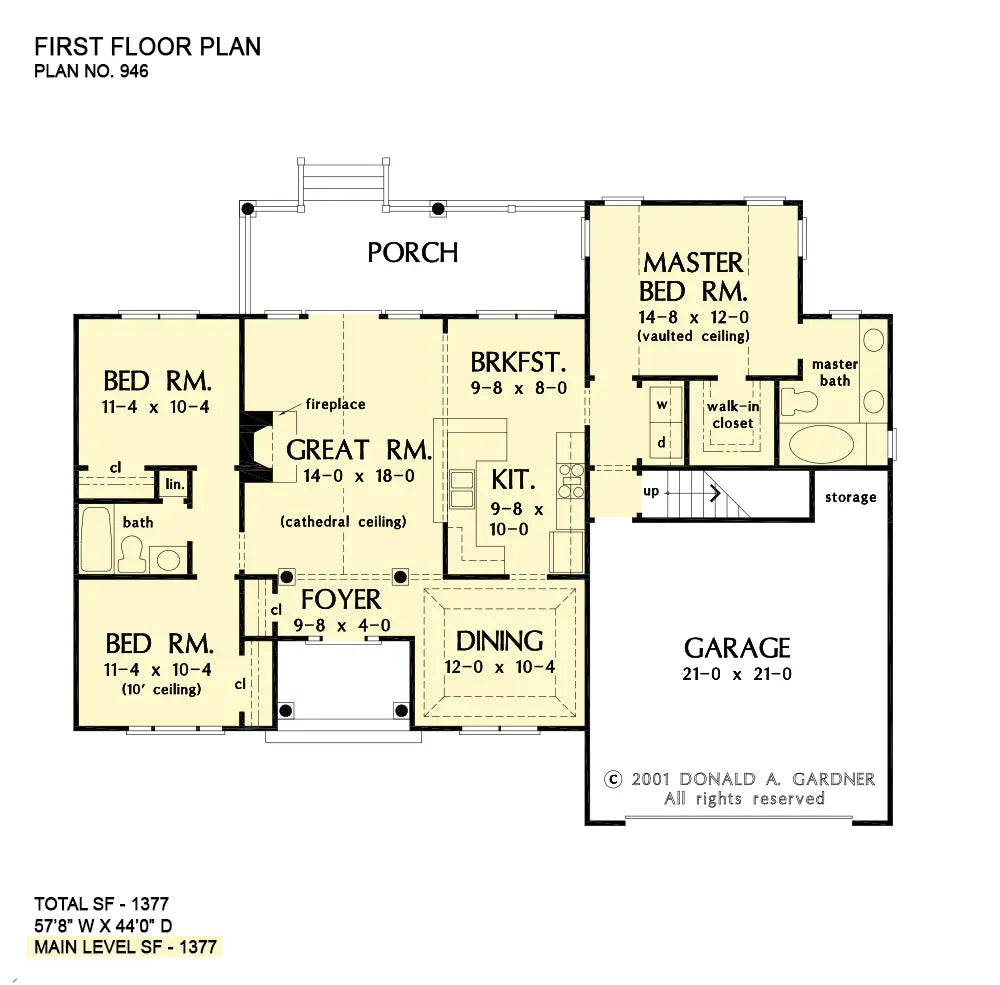 This is the first floor plan image for small house plan 946 The Keegan