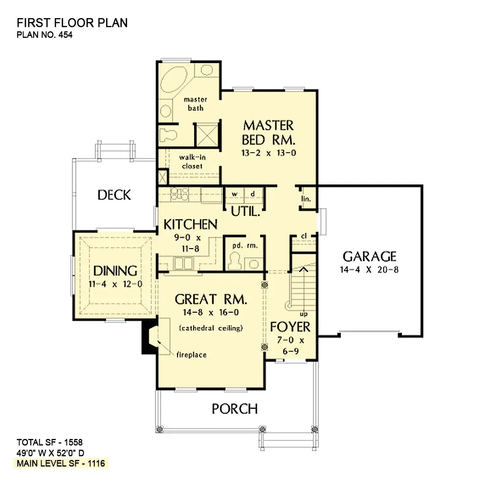 This is the first floor plan image for small house plan 454 The Keenan