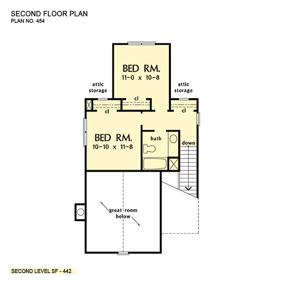 This is the second floor plan image for cottage house plan 454 The Keenan