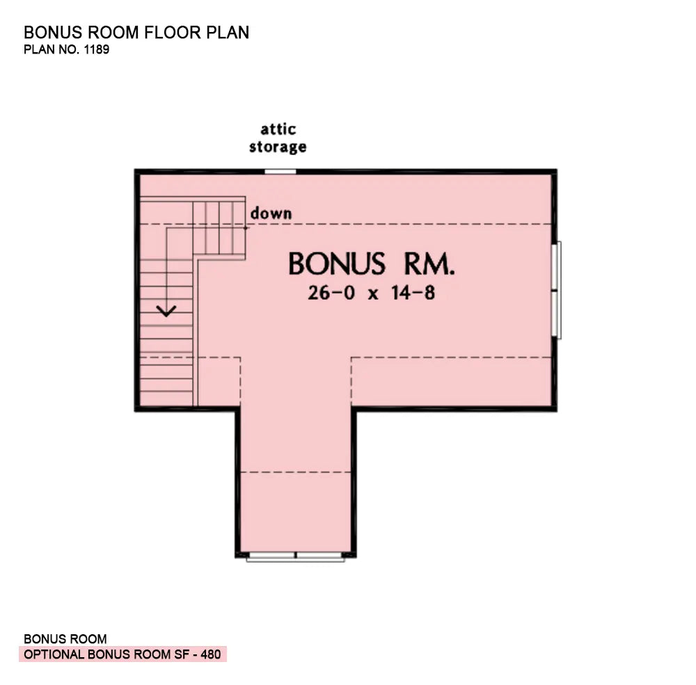 This is the bonus room floor plan image for three bedroom house plan 1189 The Kellswater