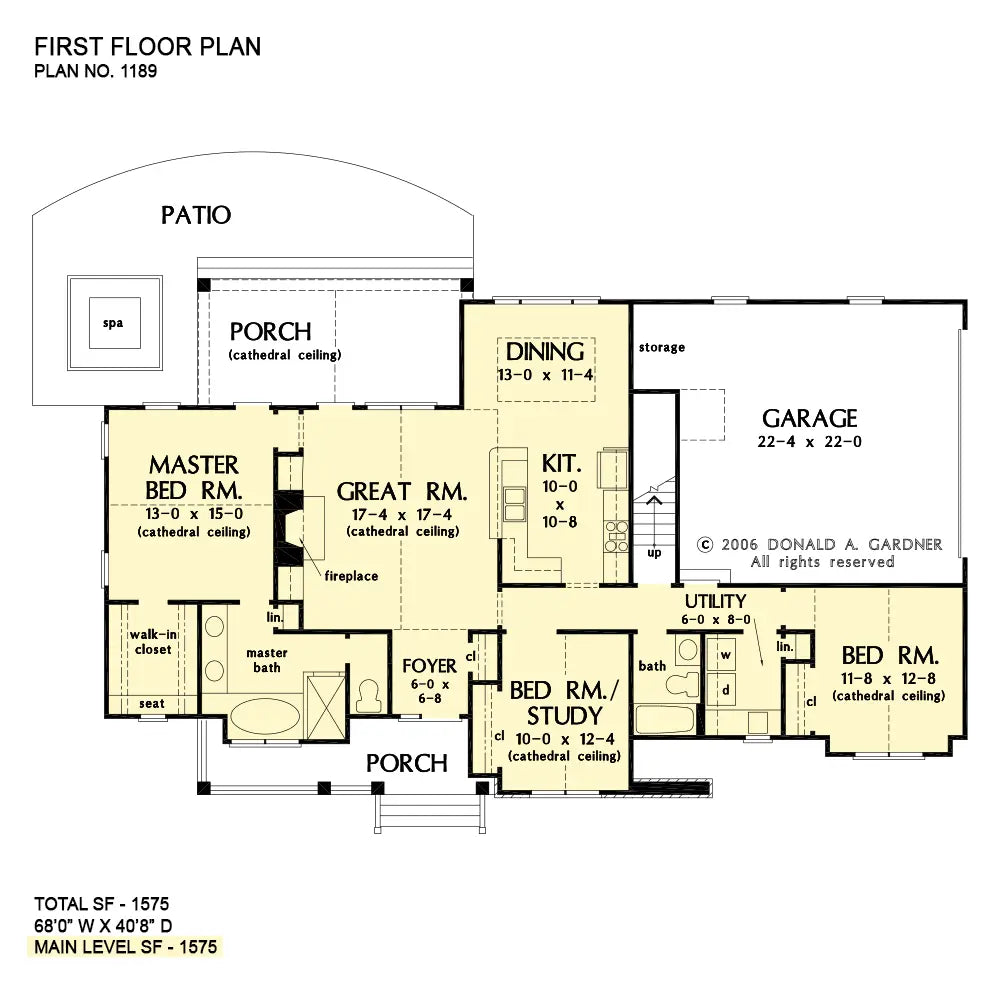 This is the first floor plan image for small house plan 1189 The Kellswater