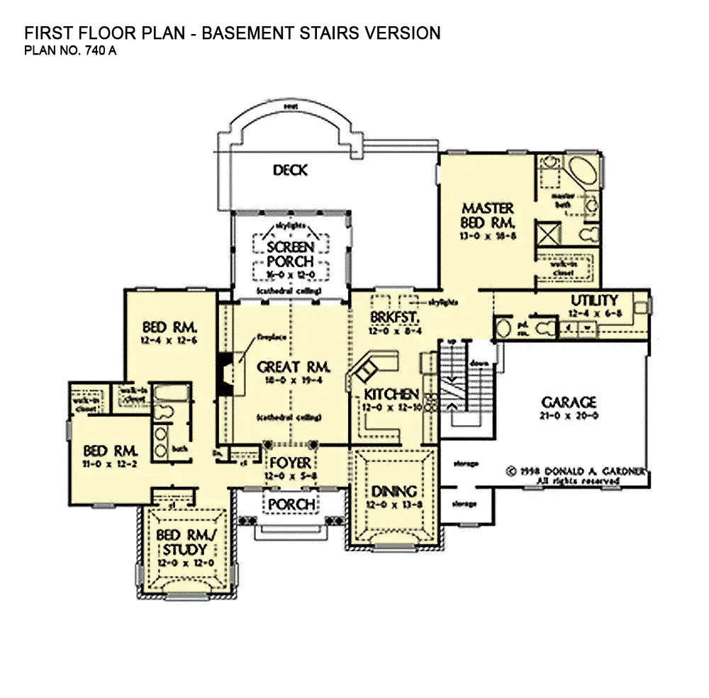 This is the first floor plan image for brick house plan 740 The Kemperton if the home is built over a basement