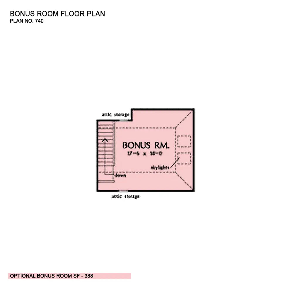 This is the bonus room floor plan image for cottage house plan 740 The Kemperton