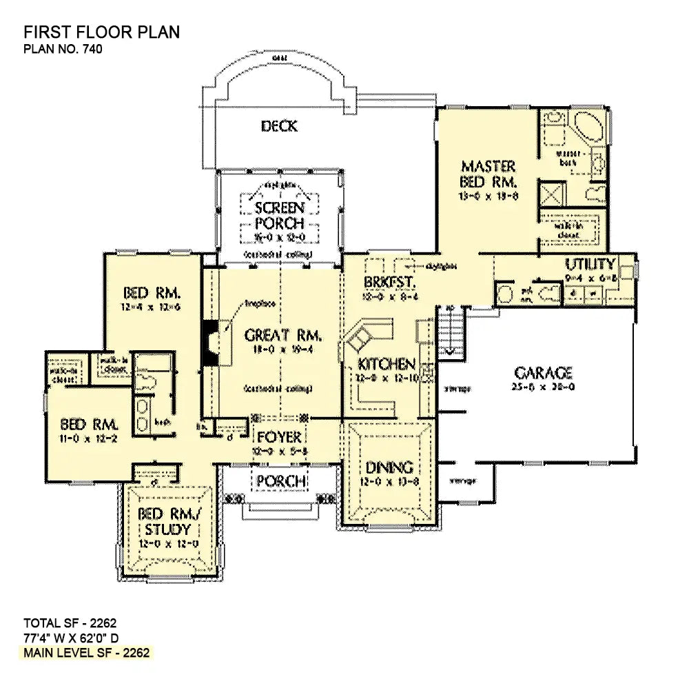 This is the first floor plan image for one story house plan 740 The Kemperton