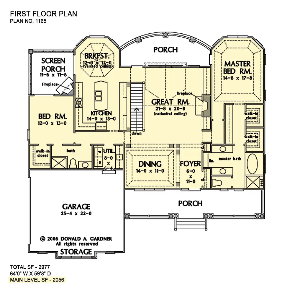 This is the first floor plan image for walkout basement house plan 1165 The Kennedy