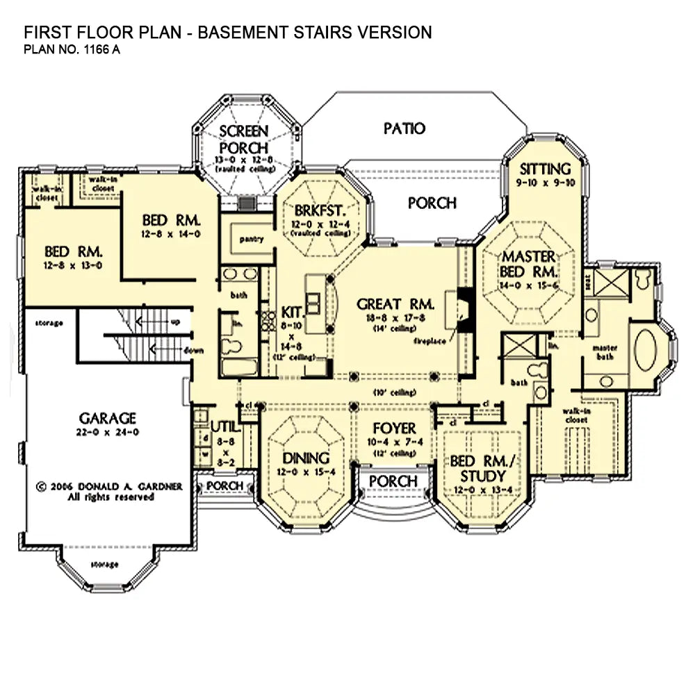 This is the first floor plan image for luxury house plan 1166 The Kenningstone if the home is built over a basement