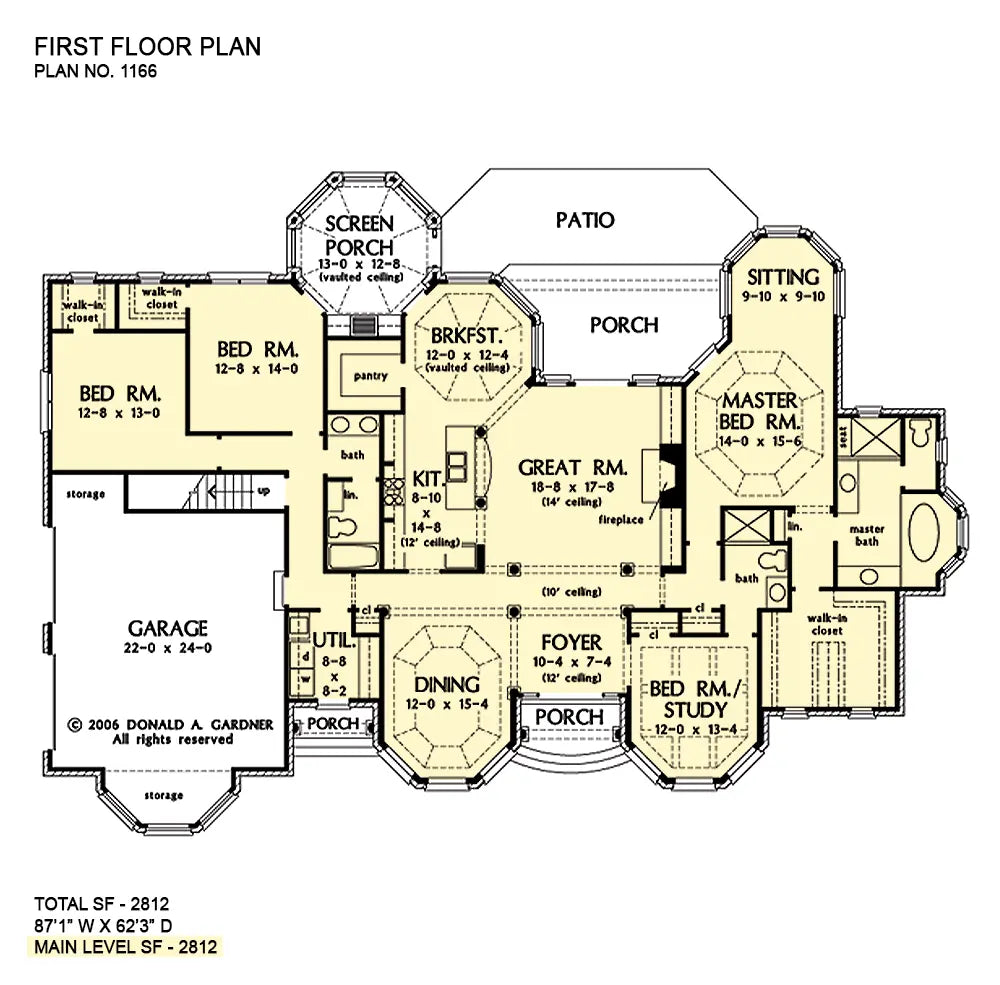 This is the first floor plan image for one story house plan 1166 The Kenningstone