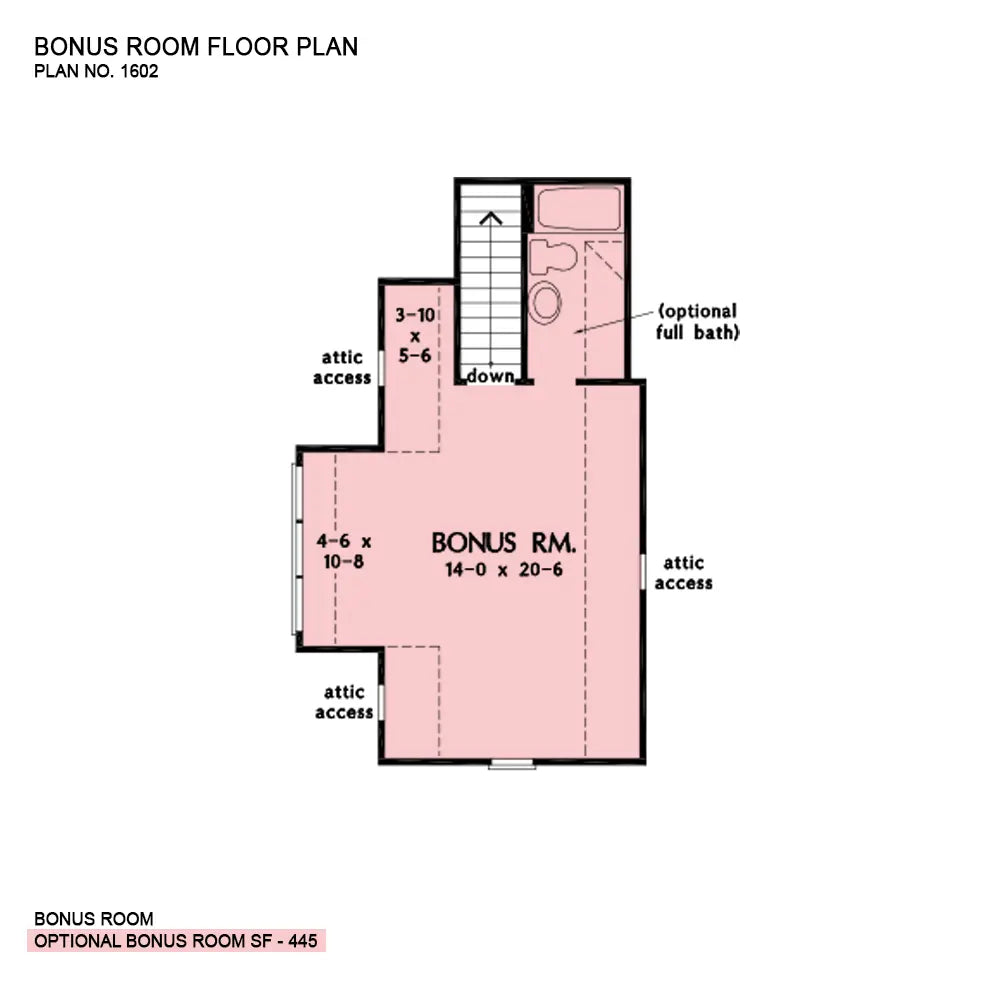 This is the bonus room floor plan image for three bedroom house plan 1602 The Kevin