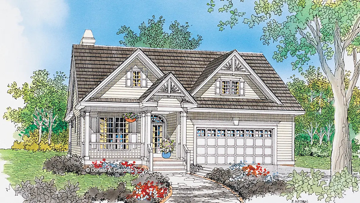 This is an illustration of the front of craftman house plan 833 The Kilpatrick