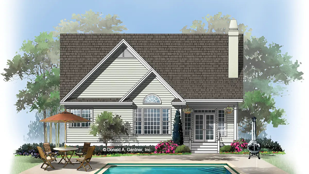 This is an illustration of the rear of bungalow house plan 833 The Kilpatrick