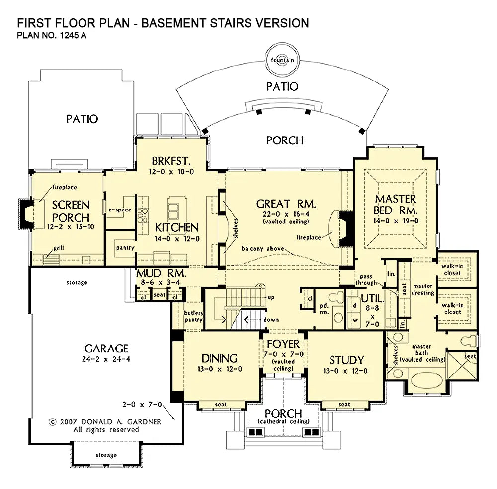 This is the first floor plan image for luxury house plan 1245 The Kingsbridge if the home is built over a basement