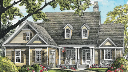 Front view illustration of a southern cottage. The Kirkland plan 901.