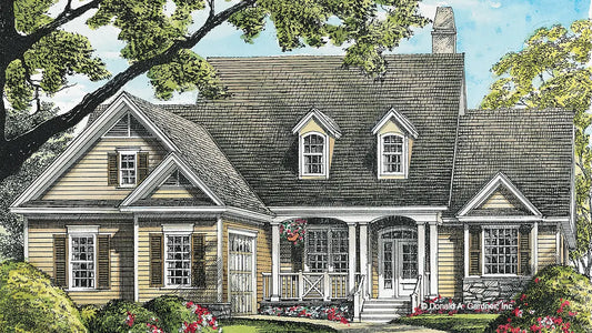 Front view illustration of a southern cottage. The Kirkland plan 901.