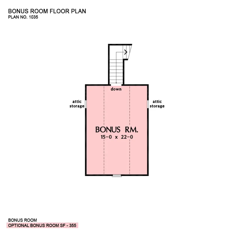 This is the bonus room floor plan image for small house plan 1035 The Knoxville