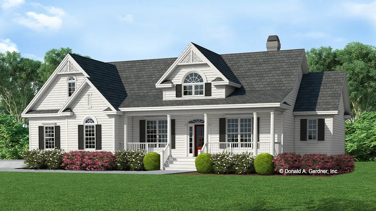 This is an illustration of the front of simple house plan 1035 The Knoxville