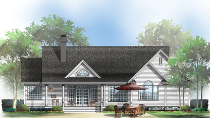 This is an illustration of the rear of cottage house plan 1035 The Knoxville