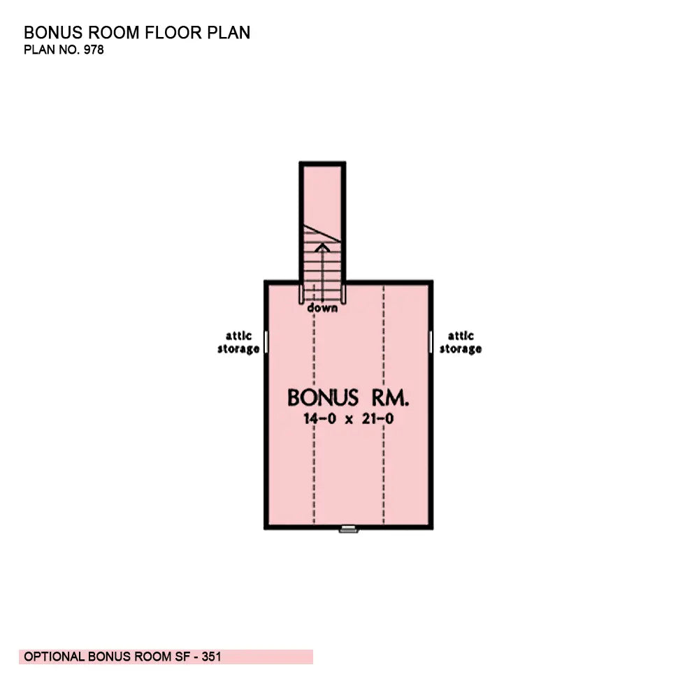 This is the bonus room floor plan image for ranch house plan 978 The Kyler