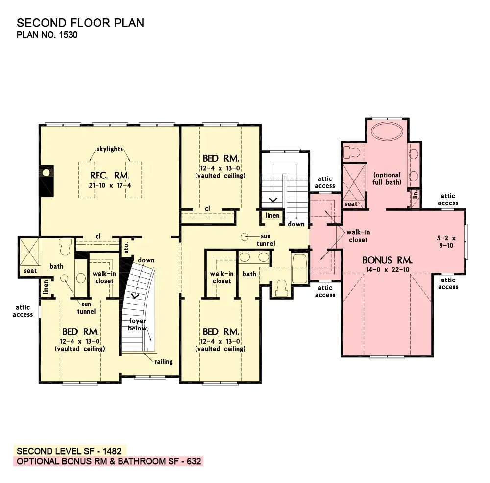 This is the second floor plan image for four bedroom house plan 1530 The Lambert