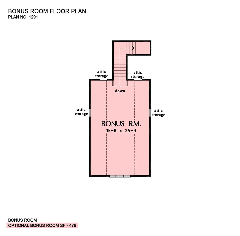 This is the bonus room floor plan image for three bedroom house plan 1291 The Landry