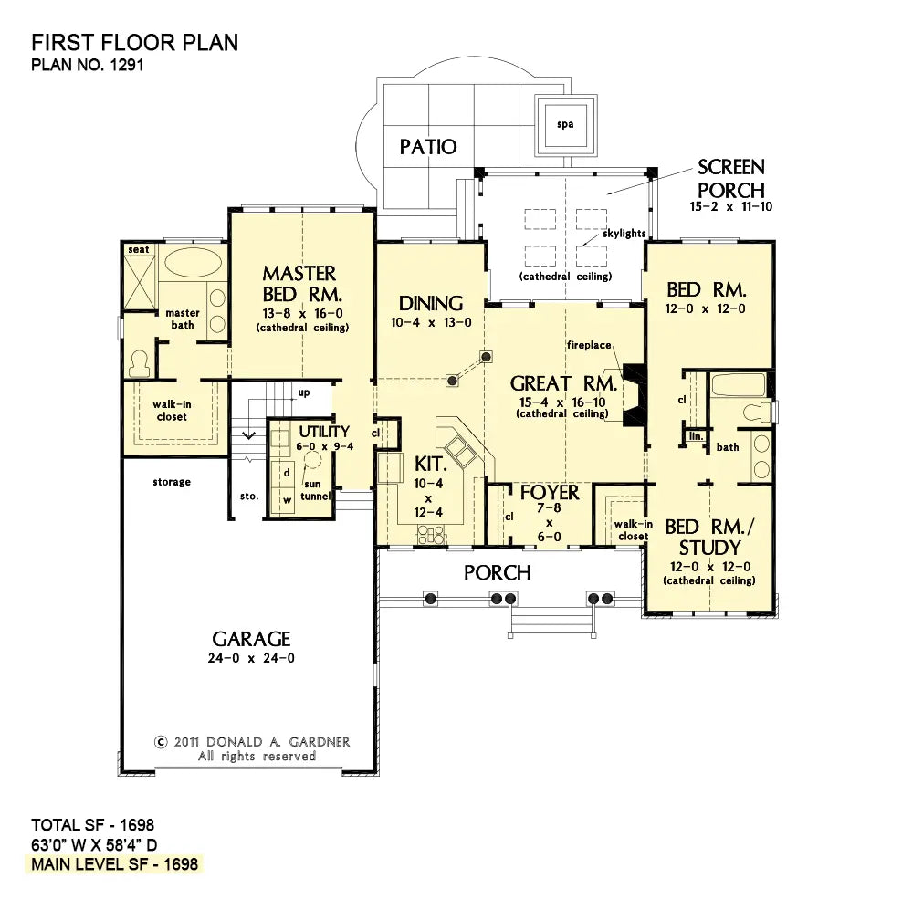 This is the first floor plan image for small house plan 1291 The Landry