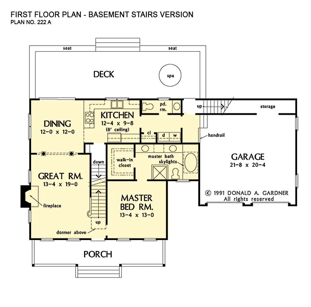 This is the first floor plan image for country house plan 222 The Langford if the home is built over a basement