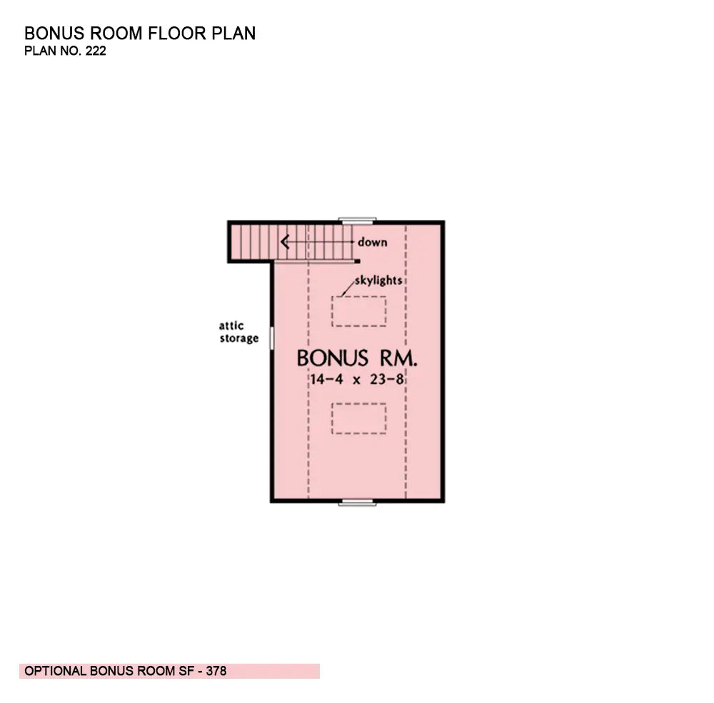 This is the bonus room floor plan image for cottage house plan 222 The Langford