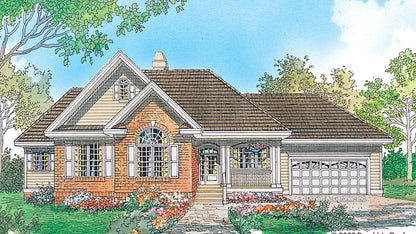 This is an illustration of the front of small house plan 889 The Larchmont