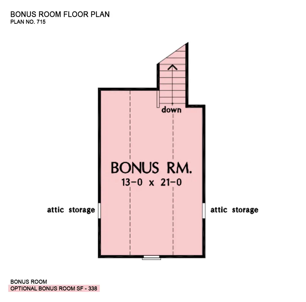 This is the bonus room floor plan image for three bedroom house plan 715 The Larkspur