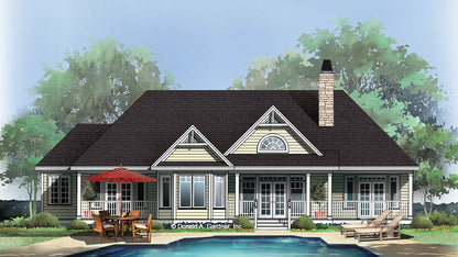 This is an illustration of the rear of small house plan 715 The Larkspur