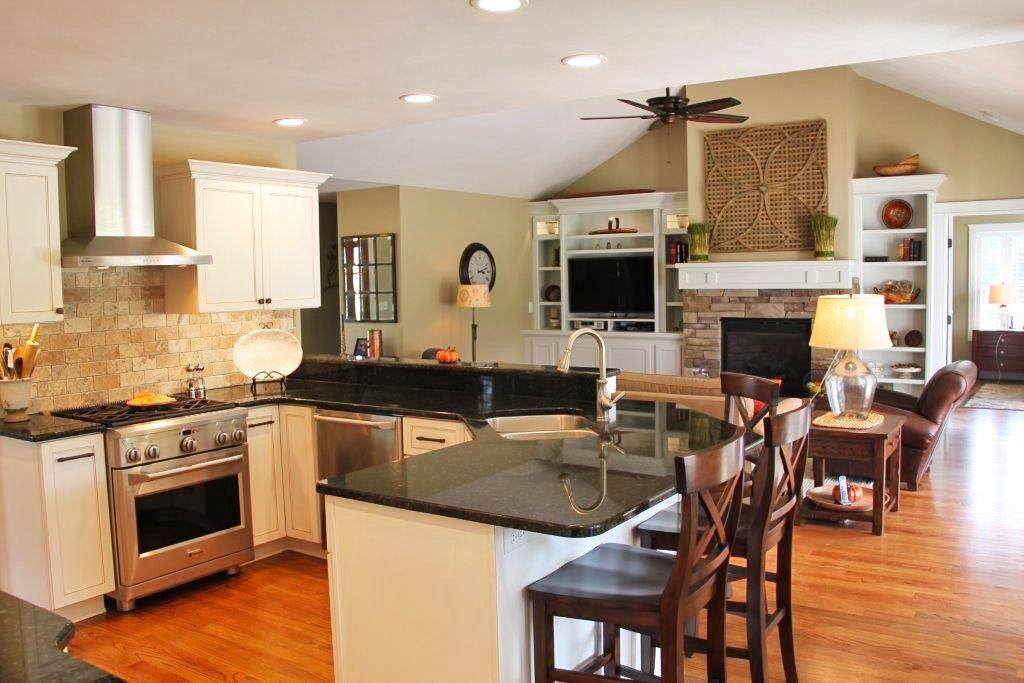 Kitchen view into the great room. The Larson plan 1629.